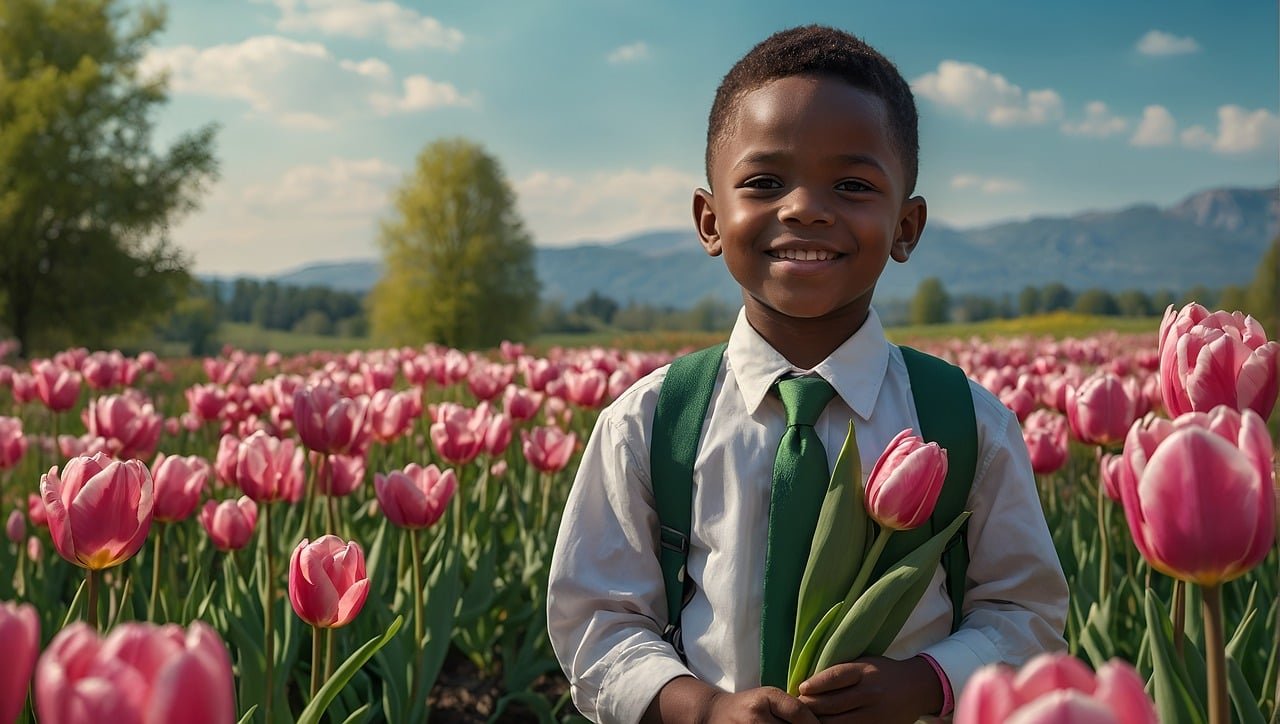 ai generated, little boy, tulips-8678777.jpg